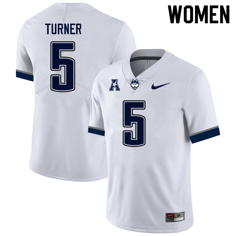 Women #5 Aaron Turner Uconn Huskies College Football Jerseys Sale-White - Click Image to Close